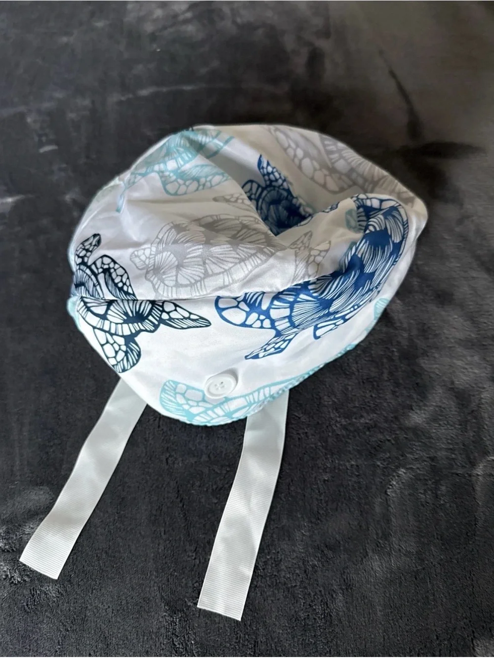 Kids Turtle Print Blue & White Bandana Bib with Ties